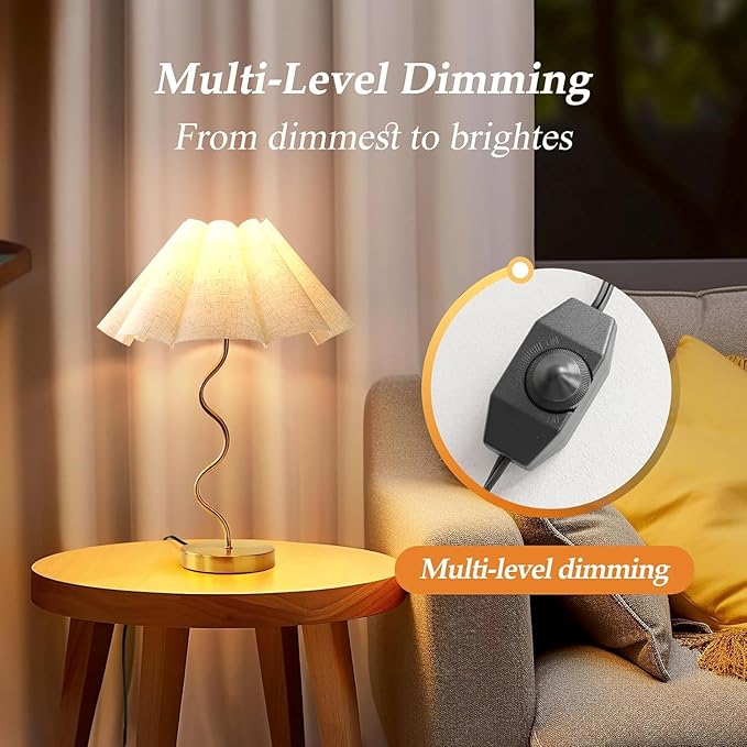 Small Table Lamp, Pleated Table lamp for Bedroom, Bedside Lamps for Nightstand with Linen Lampshade, Modern Lamp for Bedroom Home Office Decor, Gold.