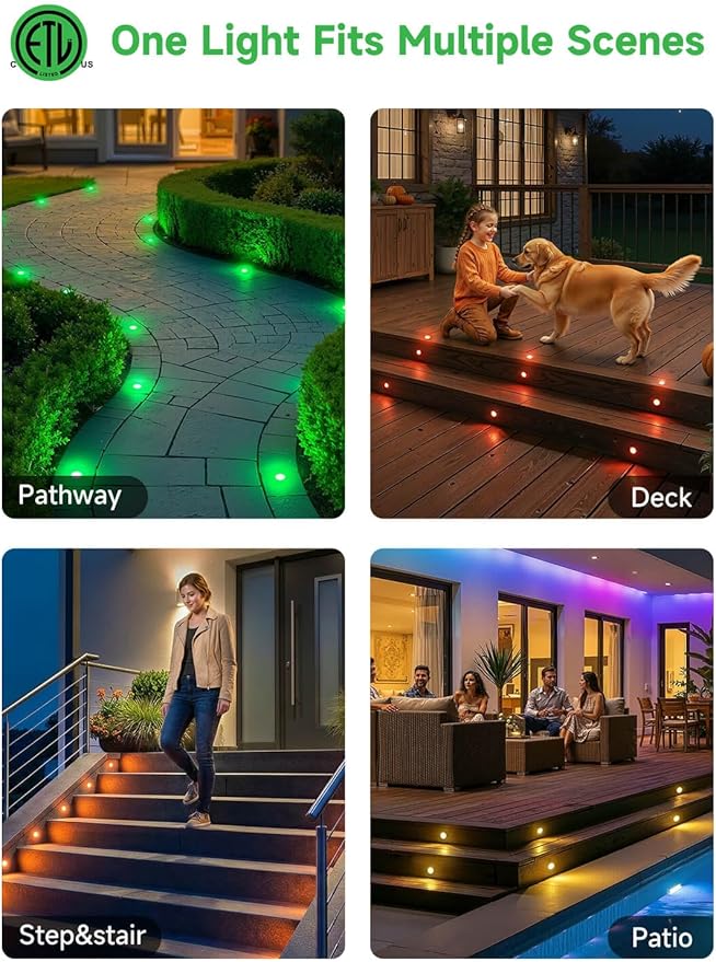 RGBW Outdoor In-Ground Lights, 2 Pack Mini 3W 12V Low Voltage Well Lights, Warm White & 16 Colors, IP67 Waterproof Recessed 304 Stainless Steel Acrylic Design for Deck, Pathway, and Stairs