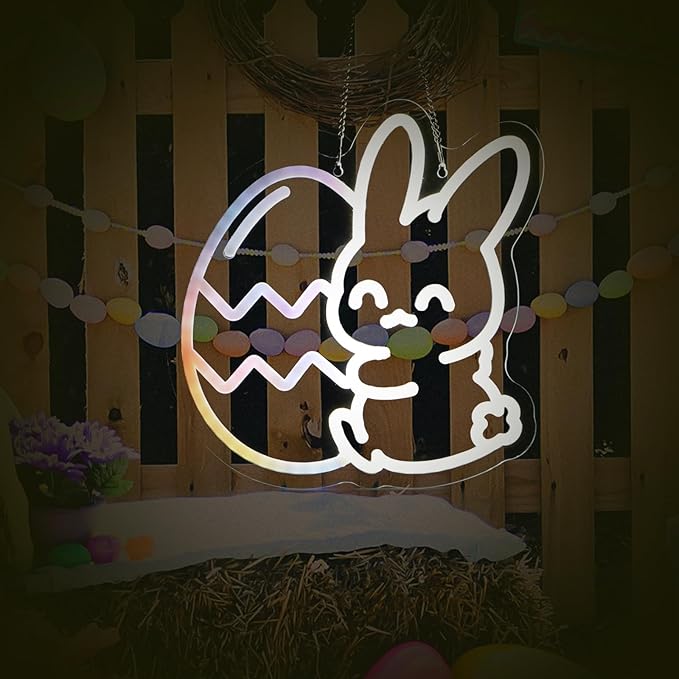 Easter Neon Lights, Bunny and Egg lights, Multicolor Lights with Dynamic Effect Neon Sign, Remote Control Sign USB Powered, Home Decorations Indoor for Party Wall Window Table Easter Decor