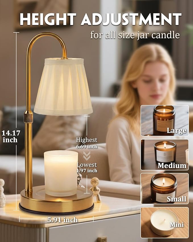 Modern Candle Warmer Lamp with Timer, Dimmable Candle Lamp Warmer, Fabric Candle Warmer, Men Women for Birthday Gifts, Height Adjustable Candle Light,Cozy Living Room Bedroom Home Decor