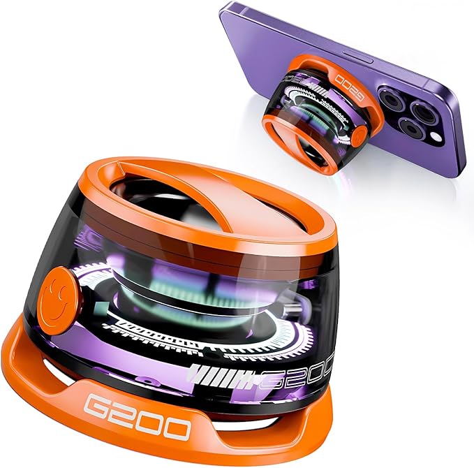 G200 Magnetic Bluetooth Speaker, Multifunctional Portable Mini Speakers with RGB Light, 3D Surround Sound, 7H Playtime, Phone Stand for iPhone Android, Gifts for Teens, Orange