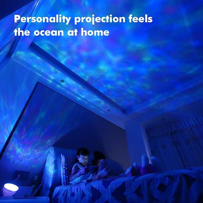 TOMNEW Night Light Projector, Ocean Wave Night Light for Kids Room, Remote and Timer, 8 Light Modes and Bulit-in Sound Machine Equipped with TF Card, Mermaid Decor Birthday Christmas Gifts (Blue)