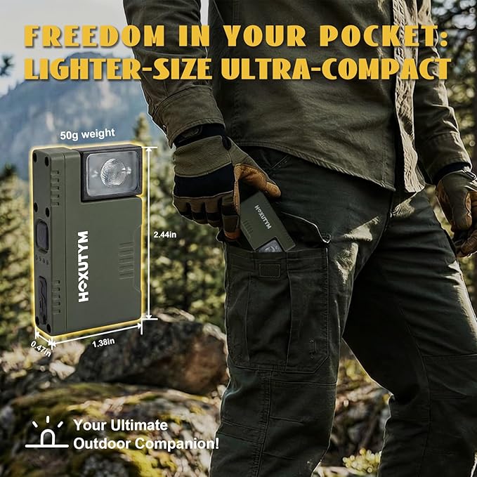 Clip-on LED Rechargeable Flashlights – 500lm EDC Mini Pocket Light, Hands-Free Magnetic Work Light with 180° Rotatable Clip & RGB Emergency Mode for Camping, Hiking, Repairs, Walkies