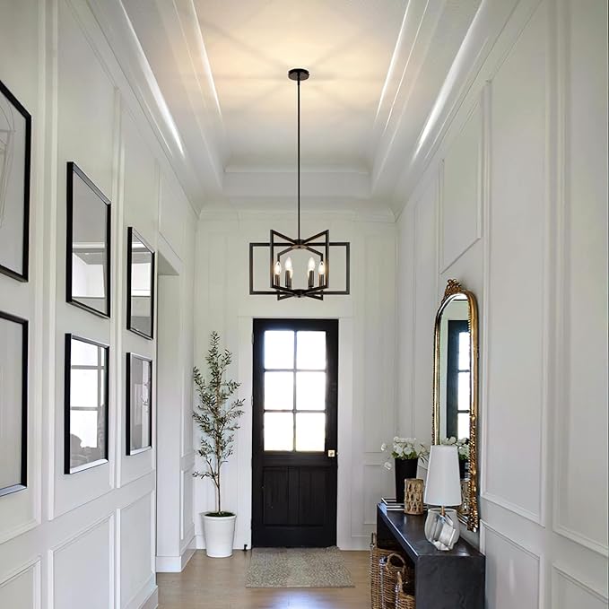 21 Inch Large Chandelier, Vintage Farmhouse Pendant Ceiling Light Fixture for Dining Room, Kitchen Island, Living Room, Bedroom, Entryway, Hallway, Black Modern Rustic Hanging Lamp