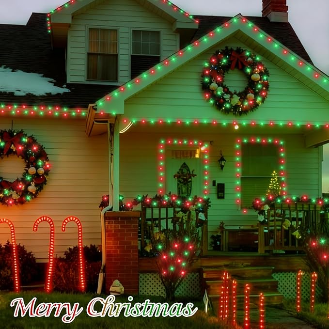 QITONG Red and Green String Light Outdoor Waterproof, 165ft 500 LED Clear Wire Christmas Lights Indoor, 8 Modes Twinkle Xmas Light Plug-in