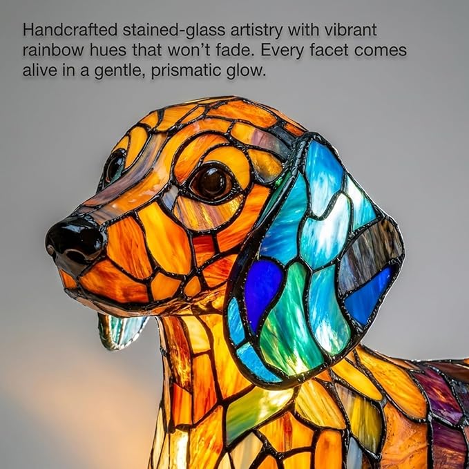 Rainbow Puppy Lamp Stained Glass Dog Night Light 3D Retro Stained Resin Rainbow Pup Lights Charge Powered Table Lamp Puppy Glow Lamps for Home Bedroom Desk (Dog-B)