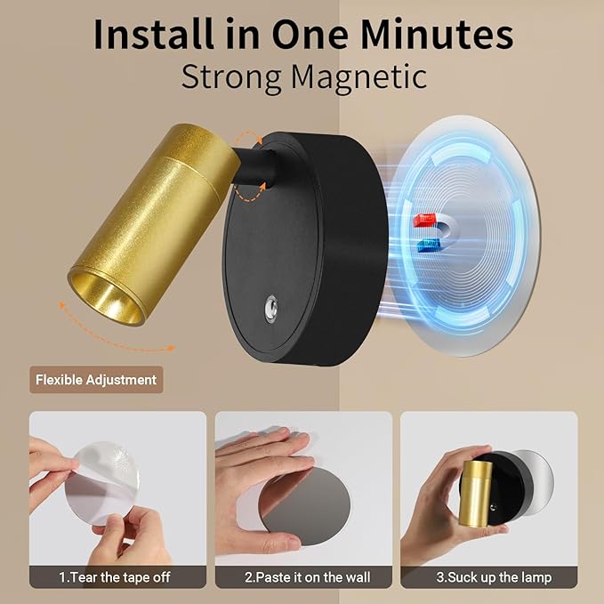 Spotlight Indoor, Wireless Uplighting Indoor with Remote Dimmable, 350° Rotate,Rechargeable Battery Powered Ceiling Spotlight for Artwork Painting Tree Plant Picture Lights Black and Gold