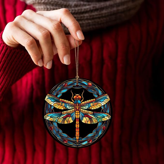 Dragonfly Tribe Christmas Ornaments, Christmas Decorations Xmas Tree Hanging Ornaments, Round Ceramic Festive Keepsake Gift for Xmas Decorations Holiday Home Decor
