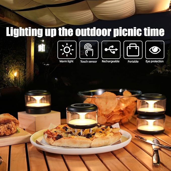 oneleaf Atmosphere Light Portable LED Night Light, Candle lamp, Three Lights with a Charging Base, Touch Switch Cordless Rechargeable Washroom,Stair,Bedroom,Camping(Black)