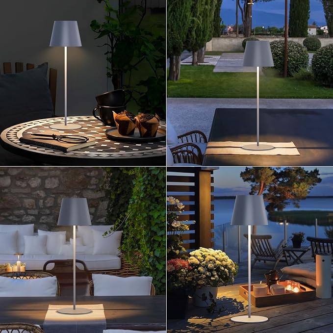 uuffoo 2 Pack Cordless Table Lamp Rechargeable 5000mAH Battery Operated Lights Touch Control LED Portable Desk Lamps 3 Color Dimming for Outdoor Coffee Bedroom Kitchen (Gray)