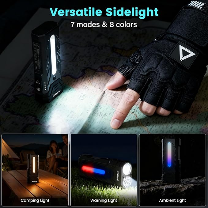 A300 Pro 5200 High Lumens Flat LED Flashlight 6700K, 8000mAh, Sidelight Floodlight and Spotlight, Rechargeable, Magnetic Tail