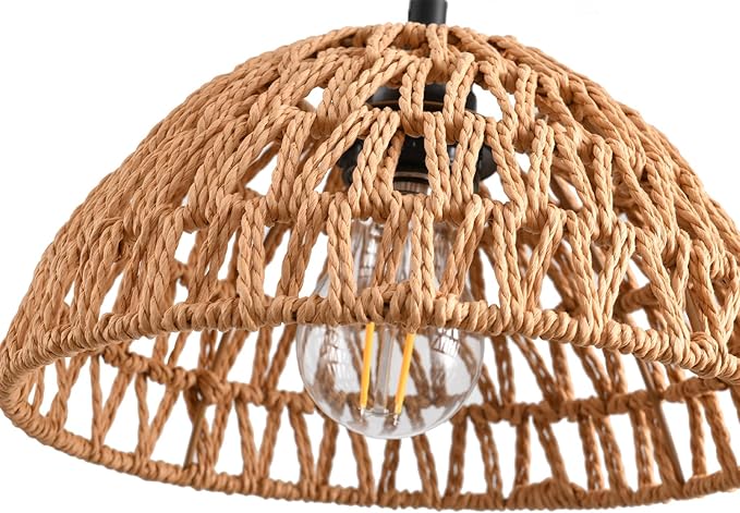 Plug in Pendant Light, Industrial Hanging Light with Plug in Cord Hemp Rope On/Off Switch Farmhouse Pendant Lamp with Plug in Cord, Vintage Hanging Lamps for Dining Room