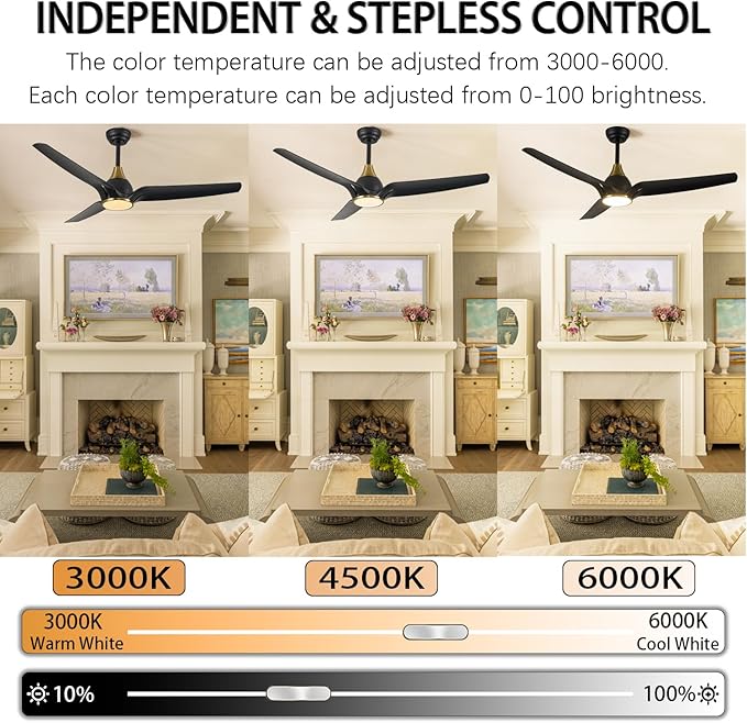 Ceiling Fans with Lights,52 inch Black Ceiling fan with App and Remote Control,Reversible modern DC ceiling fans,3CCT,Dimmable,Noiseless,Ceiling Fan for Bedroom,Living Room,Indoor/Outdoor Use
