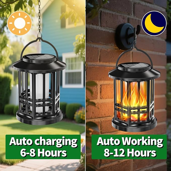 Solar Lanterns Outdoor Waterproof,Flickering Flame Landscape Lanterns ,Solar Powered Outdoor Hanging Lights Decor for Garden, Yard, Patio, Porch 1 Pack