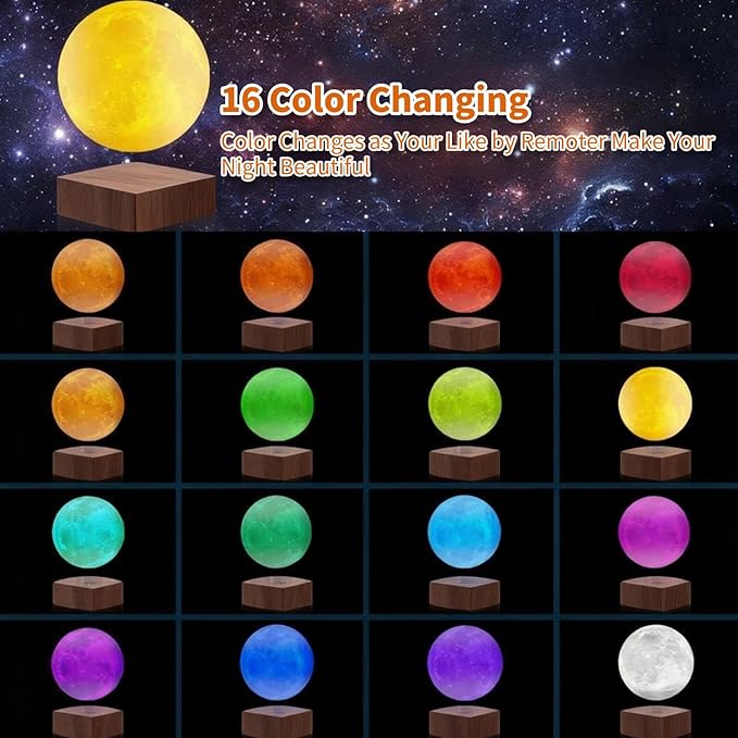 Levitating Moon Lamp, Magnetic Balance Floating Moon Night Light with 16 Color Remote & Touch Control, LED 3D Levitating Decor Unique Lamps for Kids,Office, Living Room (Dark Brown)