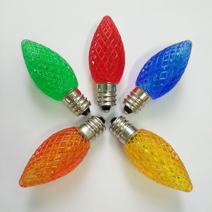 echosari 25 Pack C7 LED Replacement Christmas Light Bulbs 0.8W for Outdoor String Light, UL Listed Commercial Grade Holiday Bulbs, C7/E12 Candelabra Base Sockets (Multicolor)