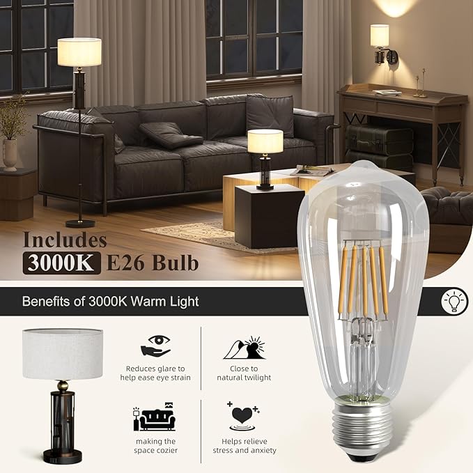 V07-2 21.65" Farmhouse Table Lamp, Rustic Bedside Nightstand Light with USB A+C Charging Ports for Nightstand Bedroom Study Living Room, 3-Way Dimmable Desk Lamp