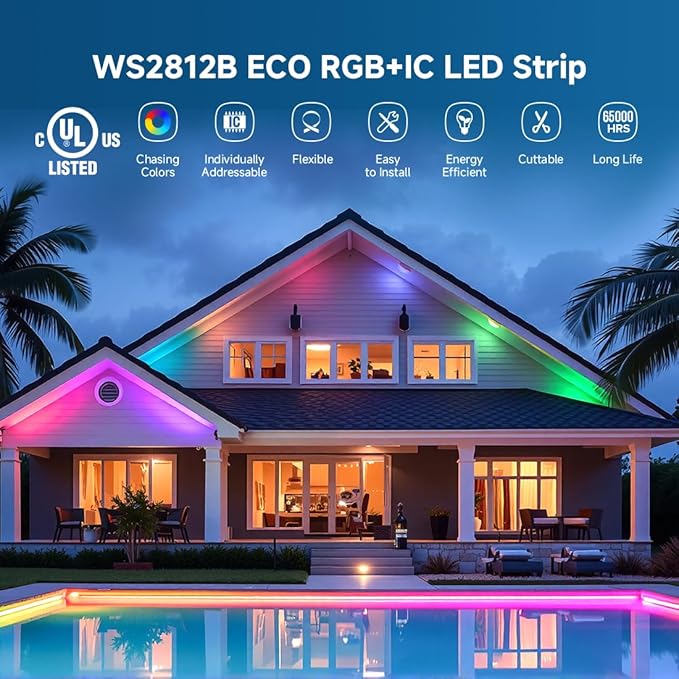 BTF-LIGHTING WS2812B ECO RGB LED Strip,UL Listed,Individually Addressable,16.4FT 30LED/m 150Pixel DC5V 5050SMD,Alloy Wire Flexible for DIY Chasing Color Project IP67(No Adapter or Controller)