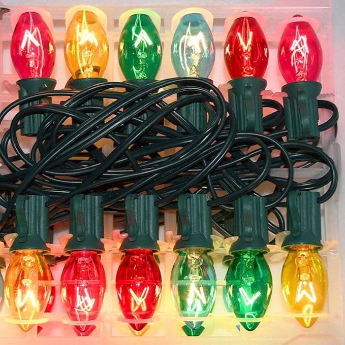 25 Pack C7 Multi-Color Christmas Replacement Bulbs C7 Clear Outdoor String Light Replacement Bulbs, C7/E12 Candelabra Base, 5 Watt