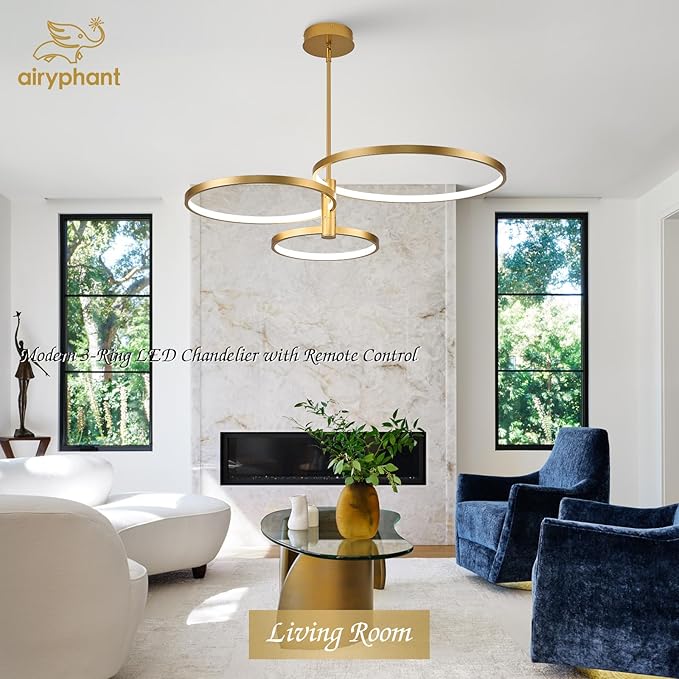 LED Ring Chandelier Modern Gold Chandellier for Dining Room 3-Light Dimmable Pendant Light Kitchen Island Contemporary Flush Mount Chandelier for Bedroom Living Room Dining Table Closet