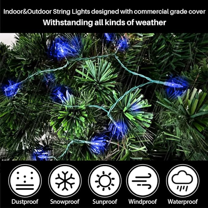 LAMPHOME 50 LED Blue Christmas Lights Outdoor, 16 FT Mini String Light with 9 Modes & 6 Hour Timer, Waterproof Battery Operated for Indoor Outdoor Patio Garden Party Tree Decoration
