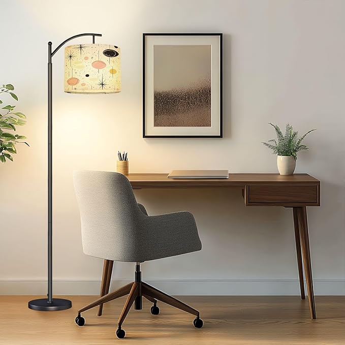 Drum Lamp Shade Atomic Starbursts Mid Century Modern Sputnik Palm Springs Stylized Lampshade for Floor Lamps Table Lamps Pendant Light 8.9"x11" Linen Lampshades Replacement Large Lamp Shade