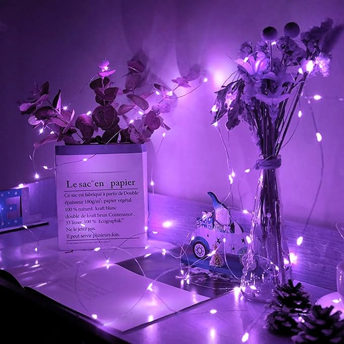 8 Pack Purple Fairy Lights 7Ft 20 LED Twinkle String Lights 3 Modes Battery Operated Waterproof Firefly Starry for Mason Jar Wedding Halloween Christmas Valentines Day Party Table Centerpieces