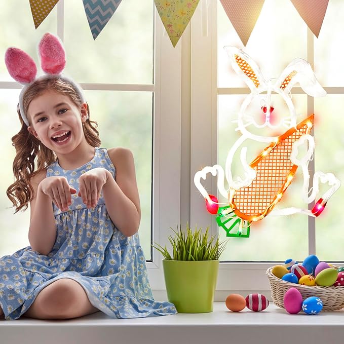 LAMPHOME 17 Inch Lighted Easter Bunny Rabbit Spring Window Silhouette