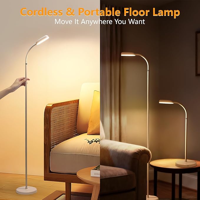 NBPLUS Cordless Portable Floor Lamp, White Touch- Standing Lamp with 3 Color Temperatures, Lightweight & Easy to Carry for Indoor Outdoor Camping Bedroom-White