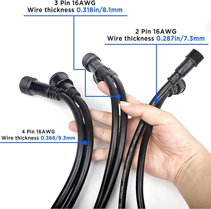 MAD OWL 4 Pin Waterproof LED Wire Connector, 16 AWG 196.8 inch/5M IP68 Male and Female Heads Extension Cable for Indoor and Outdoor LED Strip Light(1 Strip Black)
