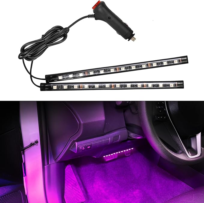 Wuyaoyao Car LED Strip Light, 12V 24 LED Vehicle Interior Atmosphere Lamps with Cigarette Lighter, Auto Under Dash Ambient Night Light, Universal Car Accessories (Pink Purple, Cigarette Lighter)