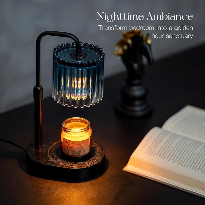 Candle Warmer Lamp with Timer: Navy Blue Candle Warming Lamp with 2 Bulbs Height Adjustable Wax Melt Dimmable Bedroom Decor for Women