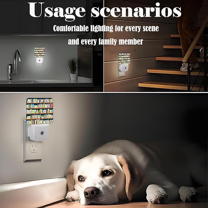 Bookshelves Full of Books Night Light,Plug-in Night Lights with Dusk to Dawn Sensor for Stairway,Hallway,Bedroom Sleep Friendly Ideal for Women/Girls/Boys Gift,0.5w