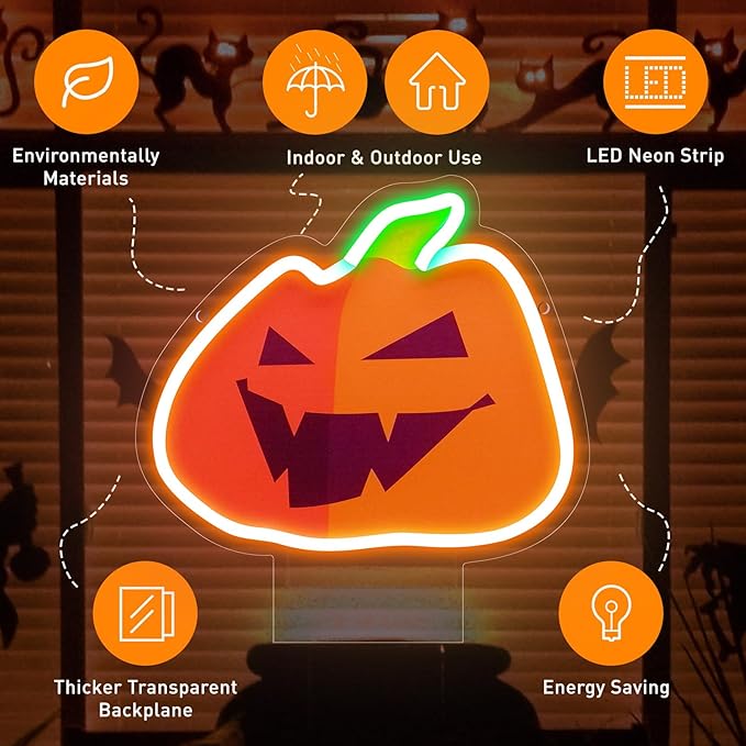 Thanksgiving Pumpkin Neon Signs, Fall Pumpkin Neon Light Sign for Bedroom Wall Decor, USB Powered Light up Sign with Base, Pumpkin LED Signs Room Decor Aesthetic for Thanksgiving Decoration Gift