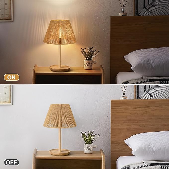 Small Rattan Lamp Shades Set of 2, Boho Lamp Shades for Table Lamps, 5.5" Top x 10" Bottom x 6.6" High, Wicker Lampshade Replacement for Bedroom, Hand Woven, Spider, Bulb Clip Adapters Included