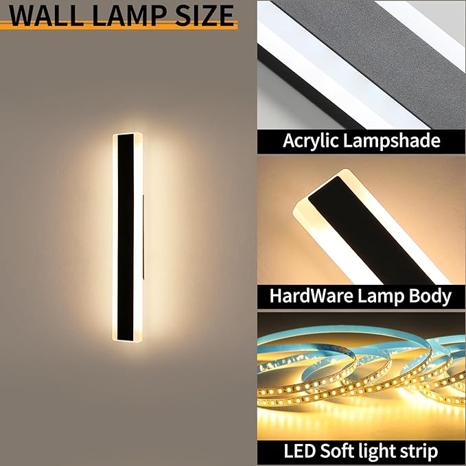 Mikeru 2pack 23.6inch Outdoor Wall Light Fixtures, 10%-100% Dimmable Outdoor Wall Lights Exterior Front Porch Light 3000-6000k Wall Mounted Led Lighting for Basement, Shop,Garage Lighting