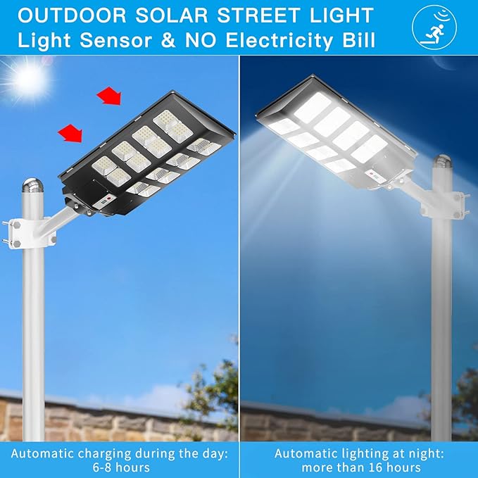 Ofuray Of-2600W Solar Street Light Outdoor, 240000LM Solar Street Light Parking Lot Lights Commercial Dusk to Dawn, 6500k IP67 Waterproof Led with Remote Control Motion for Street,Court,Tree 2Pcs