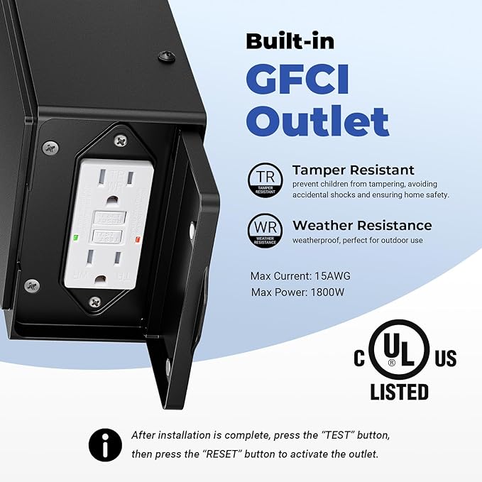 Outdoor Wall Light Fixtures with GFCI Outlet, Black 2-Pack Dusk to Dawn Outside Lighting Fixture, Waterproof Anti-Rust Exterior Lights Fixtures, Porch Light for Front Door, Garage, Backyard