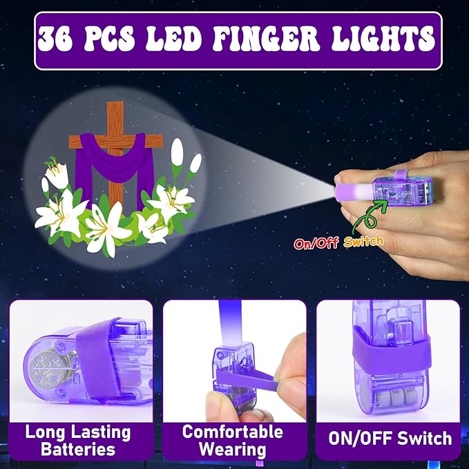 36Pcs Easter LED Finger Lights Religious Party Favors Glow in the Dark Light Up Finger Lights Christian Nativity Themed s Bulk for Birthday Party Goodie Bag Stuffer Birthday Gifts Prize