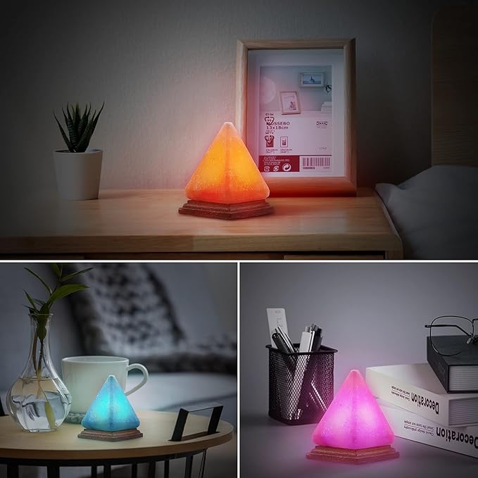 AMIR Pyramid Salt Lamp, 8 Colors Changing Himalayan Salt Lamp Crystal Rock Lamp, USB Salt Lamps Release Negative Ions for Bedroom, Living Room, Office Home Deco Yoga Gift