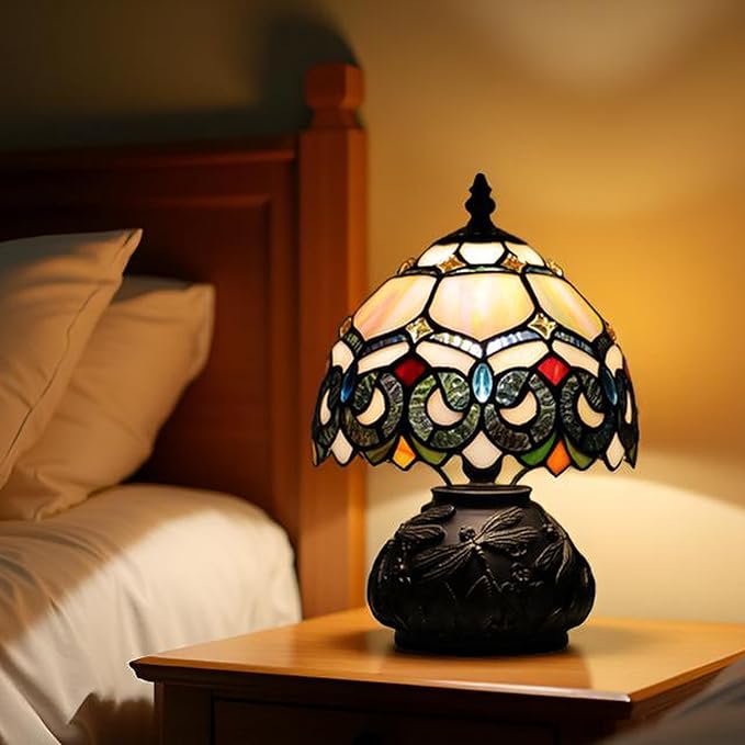 Small Tiffany Mushroom Table Lamp,Mini Memory Sympathy Antique lamp 8X11 Inch (Seven Color Baroque)