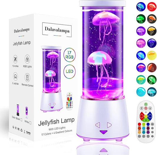 LED Jellyfish Tank Table Lamp with Remote Control, 17 Color Changing Night Light Aquarium Lamp Ambient Light for Living Room Bedroom Office, Christmas Holiday Birthday Gifts for Kids Adults Women Men