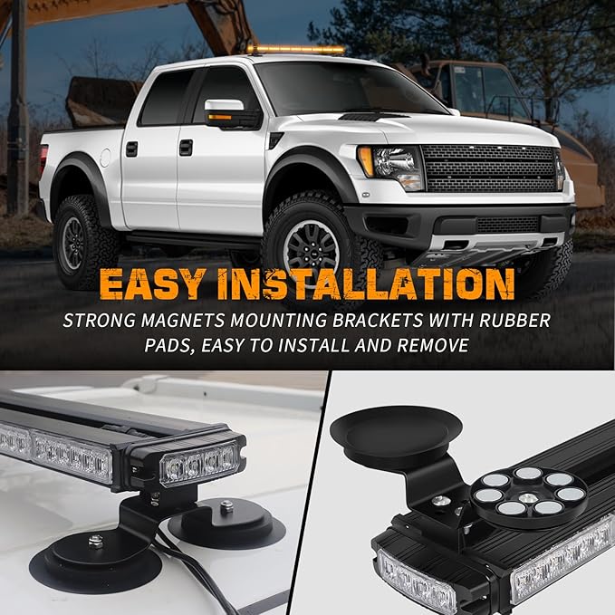 XRIDONSEN 37" 104 LED Roof Top Strobe Light Bar Amber Traffic Advisor Lights Double Side Emergency Warning Safety Flashing w/Magnetic Mount for Construction Vehicles Plow/Tow Trucks Pickup Wrecker