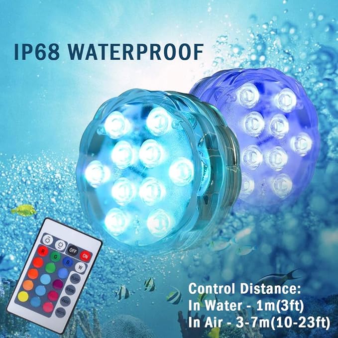 AquaMiracle Submersible LED Lights with Remote Waterproof Battery Operated, Multi Color Changing Hot Tub Lights for Shower, Pool, Pond, Aquarium, Bath, Party, Vase Decoration (4-Pack)