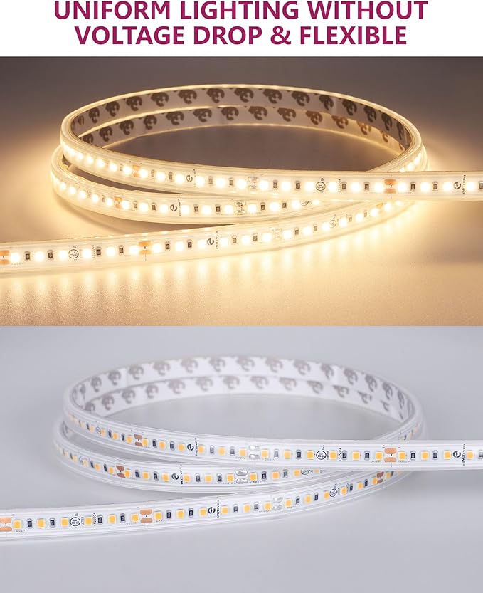 EMITEVER Outdoor LED Strip Lights Waterproof 3000K Warm White, 16.4ft IP67 24V Tape Light UL Listed, 240+LM/ft, High Density 600LEDs, Lighting for Bathroom,Pool,Patio,Garden(Power Supply Not Included)
