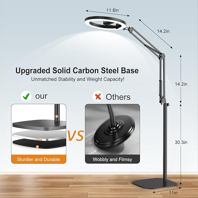 Upgrade Ring Light Overhead,Evershop Selfie Light with Stand and Phone Holder,10”Circle LED Portable Light with Remote Control