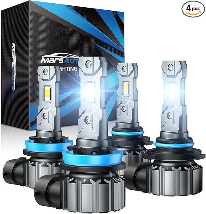 Marsauto M1S 9005/HB3 H11/H9/H8 Bulbs Combo, 900% 60000LM Brighter 9005 H11 Lights, 6000K Cool White HB3 H8 Bulbs fog, 3Mins Plug and Play, IP68, Pack of 4