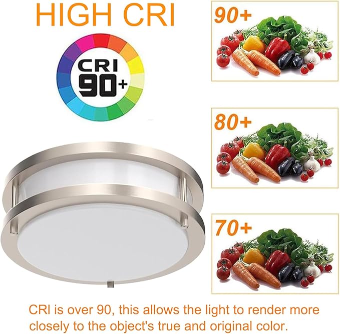 48W Dimmable LED Ceiling Light Fixture, Flush Mount Light Fixture for Kitchen, Bathroom, Bedroom, Garage, 5000 Lumens, 500W Equivalent, 13.2in, Daylight 5000K, Brushed Nickel