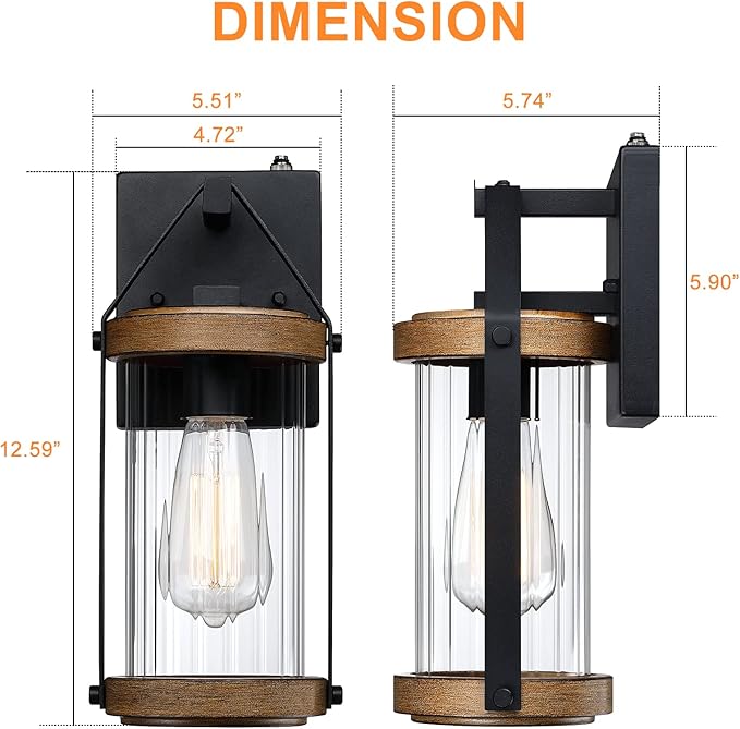 LONEDRUID 2 Pack Dusk to Dawn Outdoor Wall Light Fixtures Photocell Sensor Exterior Lantern Sconce Lighting Waterproof Outside Wall Mount Lamp for House Patio Garage Entryway Doorway