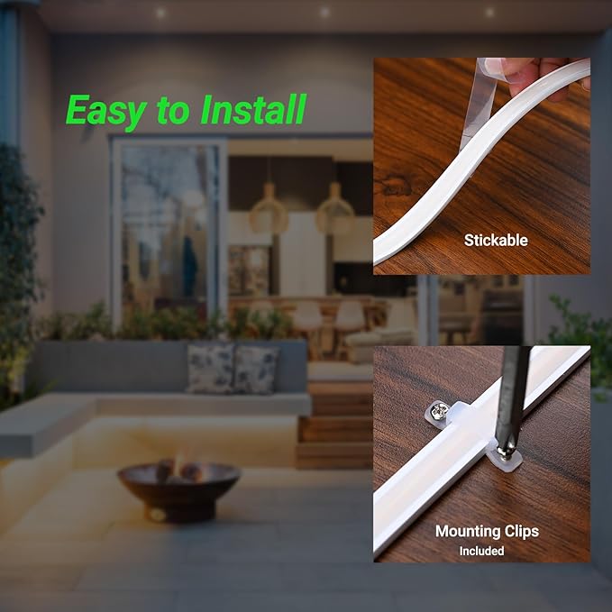 JOYLIT 2nd Gen Super Bright Neon LED Strip Lights 24V 16.4FT Natural White Outdoor Waterproof, CE UL PRO 735LM/FT 5.8W/FT CRI 92+ 4000K Neon Rope Light for Yard, Pool (24V Transformer Not Included)